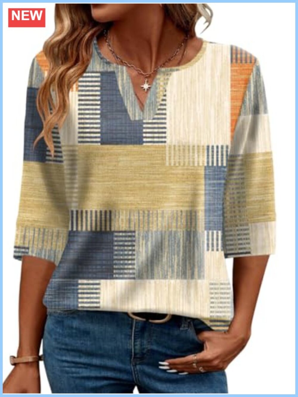 Women's V Neck 3/4 Sleeve Tunic Top Soft Rayon Blend Stretchable Casual Blouse